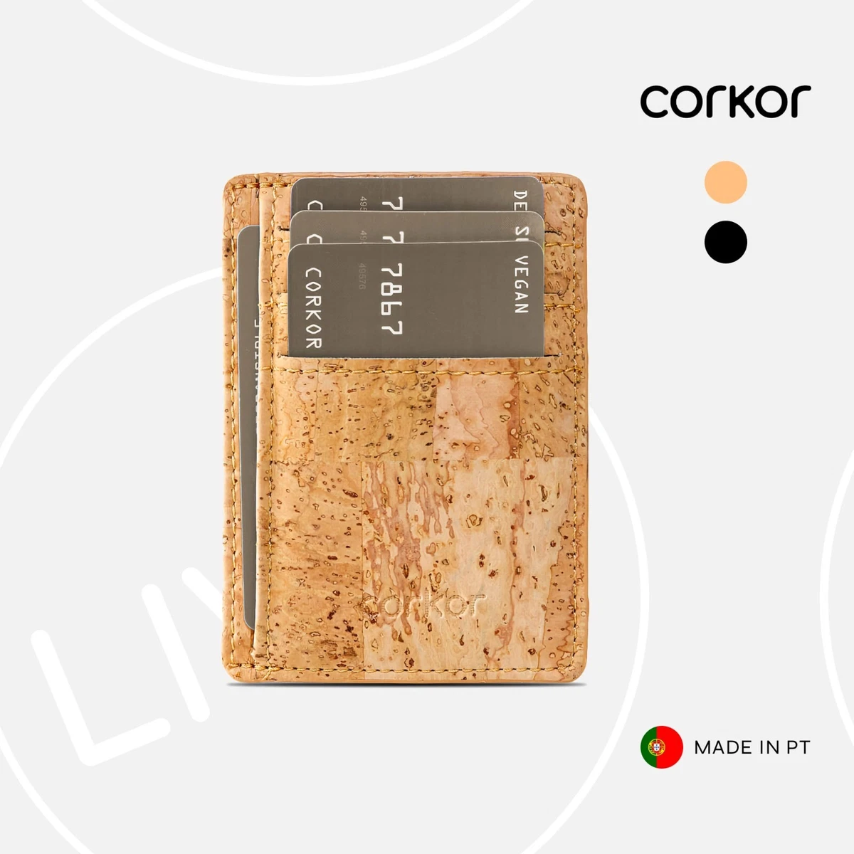 Portafoglio Uomo In Sughero Bi-Fold | Con Protezione RFID, 11x9.5x1.5 Cm, 3 Scomparti Carte, Portamonete, Materiale Naturale