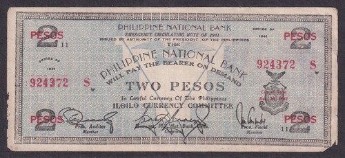 WW2 US Philippines 2 Pesos PNB Iloilo C/S BALLANGO Misamis Occ Emergency Note - Picture 3 of 4