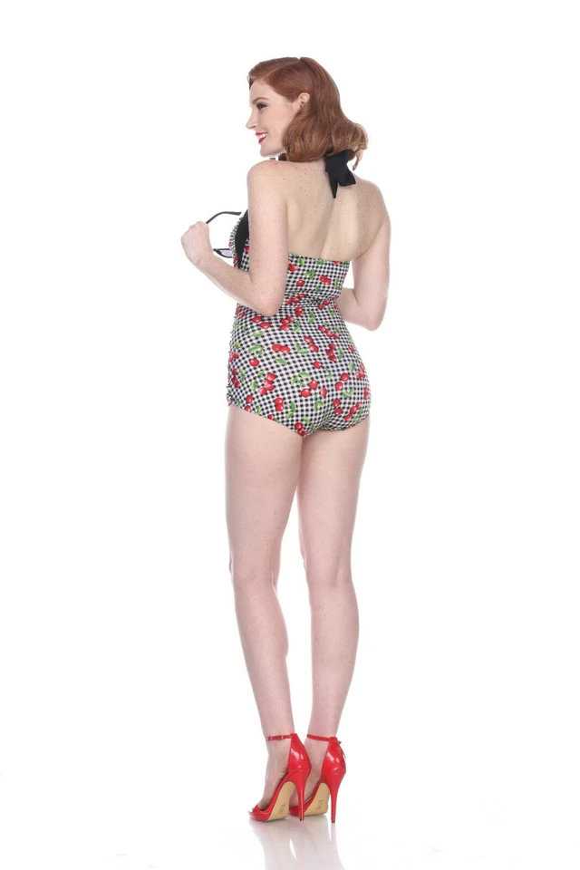 GIRL HOWDY Plaid Gingham CHERRY FRUIT Swimsuit Tartan Pinup women's size 10 New - Image 2 of 4