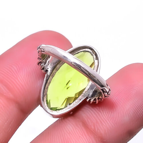 Green Amethyst Gemstone 925 Sterling Silver Handmade Ring S.7 R_9363_309_5 - Picture 2 of 2