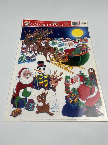 Vtg 90s Christmas Window Cling Decoration Lot - Pooh Bear, Santa, More! - Picture 4 of 5