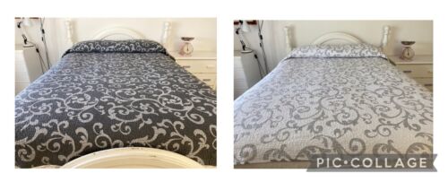 Target Washed Black / Grey Baroque Quilted Coverlet Bedspread 250 cm x 240 cm - Photo 1 sur 11