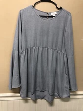 Loft Blouse Gray Long Bell Sleeve Light Weight Size S