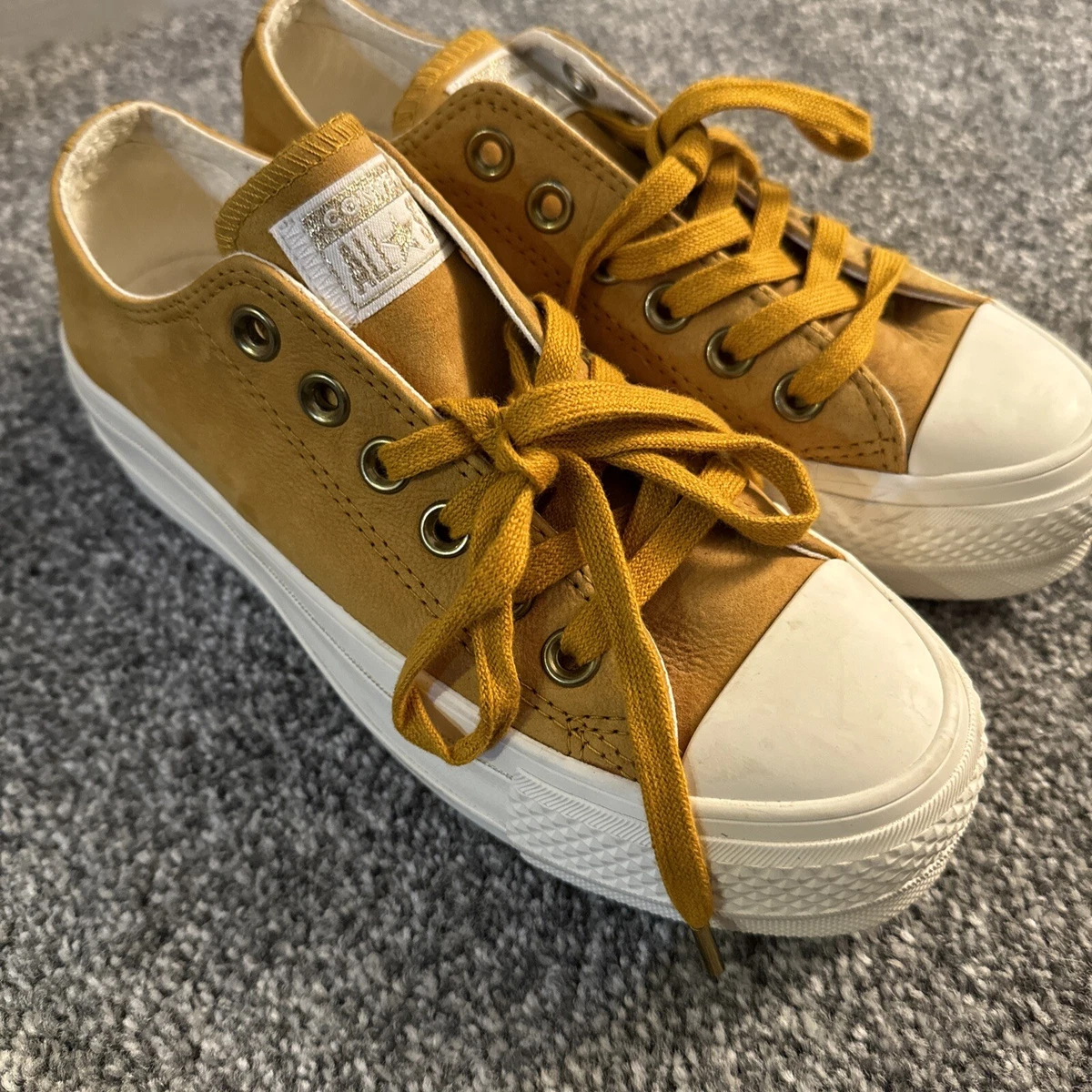 Converse Platform Lift Mustard Leather Yellow Size UK 3 Excellent Condition