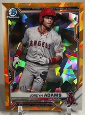 JORDYN ADAMS /75 Orange Cracked Ice Chrome 2021 Bowman Chrome #BCP-30 Angels