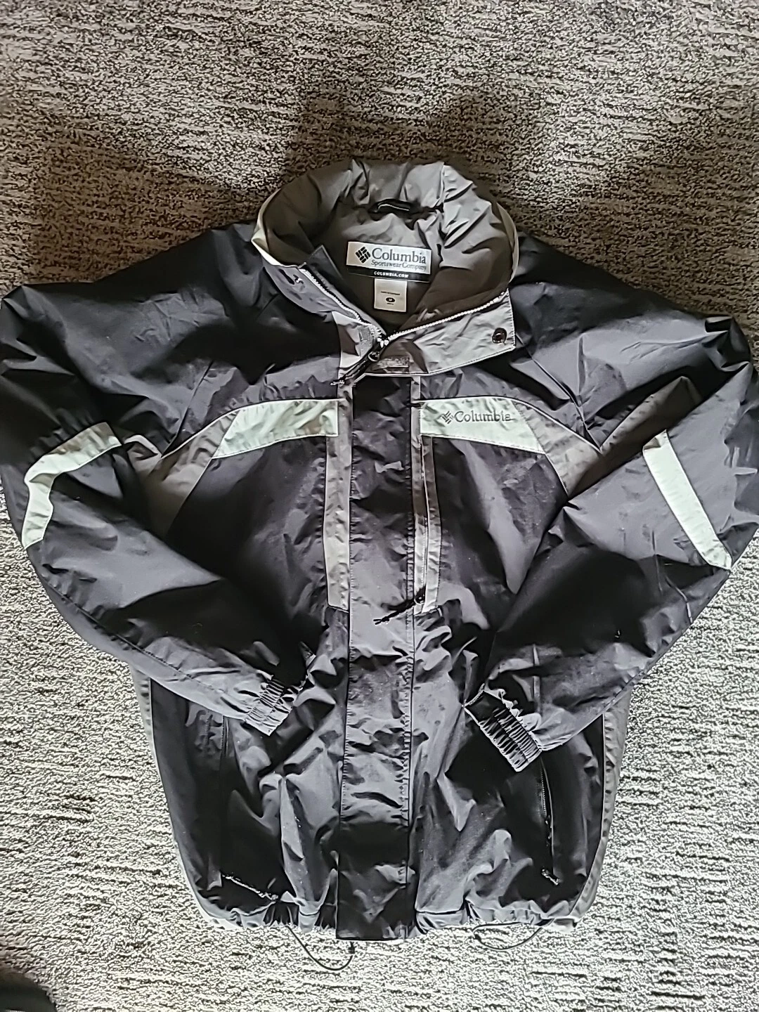 Columbia Jacket Men's Medium Winter Black Gray Grey Warm Hidden Hood Coat