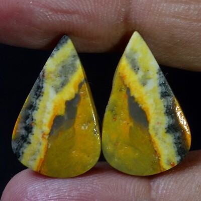 22.30 CT Untreated Bumble Bee Jasper Pair Cabochon 14X22mm Pear Earring Gemstone