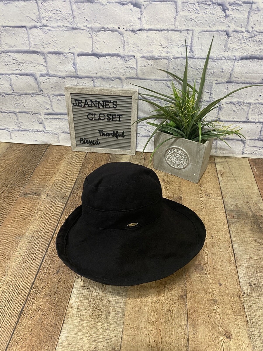 Scala Womens Cotton Big Brim Bucket Hat UPF 50 Solid Black  display picture 1