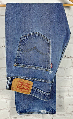 Levis 501 Jeans Men's 36X29 Blue Denim Pants Workwear Faded Straight Button Fly