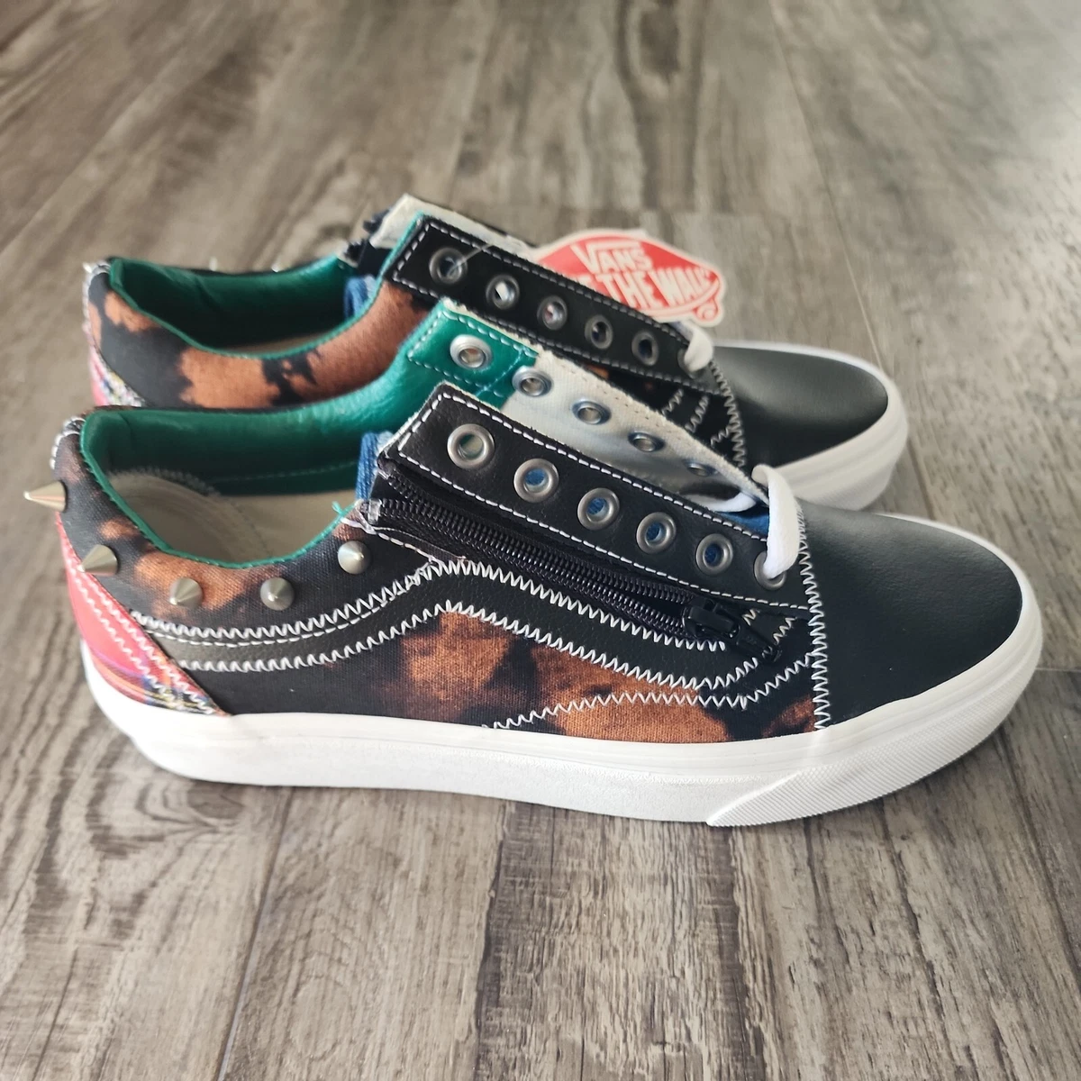Vans Zip Up Shoes Old Skool Tartan Daze Punk Skate Spiked Plaid M 6 W 7.5 NEW