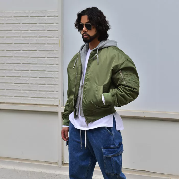 Khaki hooded shop bomber jacket