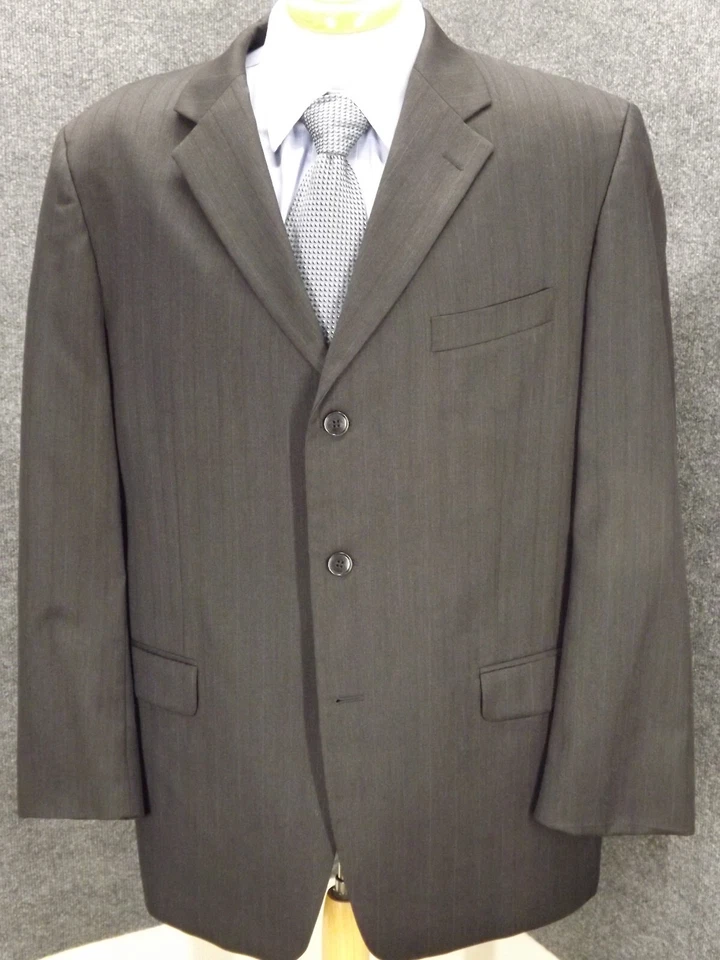 Jones New York Suit 44R Gray Blue Striped 36x29 Pants 100% Wool 3 Btn Jacket - Image 2 of 4