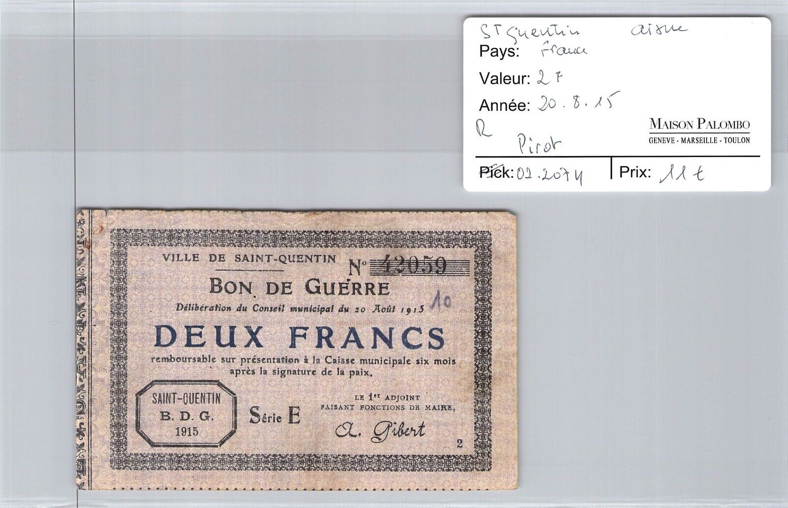 Good Of Regions St Quentin - 2 Francs 20/8/15 - N°42059 - Pirot