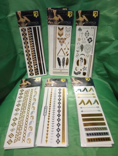 Lot 6 Sheet  Metallic Silver &gold Jewelry Temporary Tattoo Easy To Use - Picture 1 of 7
