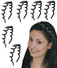 Set of 6 Crystal Headbands/Tiaras Crystal White Elegant Black Trim 86010-0206-6