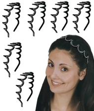 Set of 6 Crystal Headbands/Tiaras Crystal White Elegant Black Trim 86010-0206-6