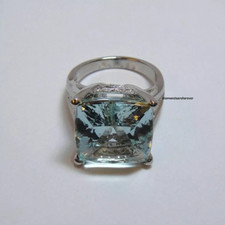 19.89 Carat Square Aquamarine  Crilliant Cut CZ Solitaire 925 Silver Women Ring