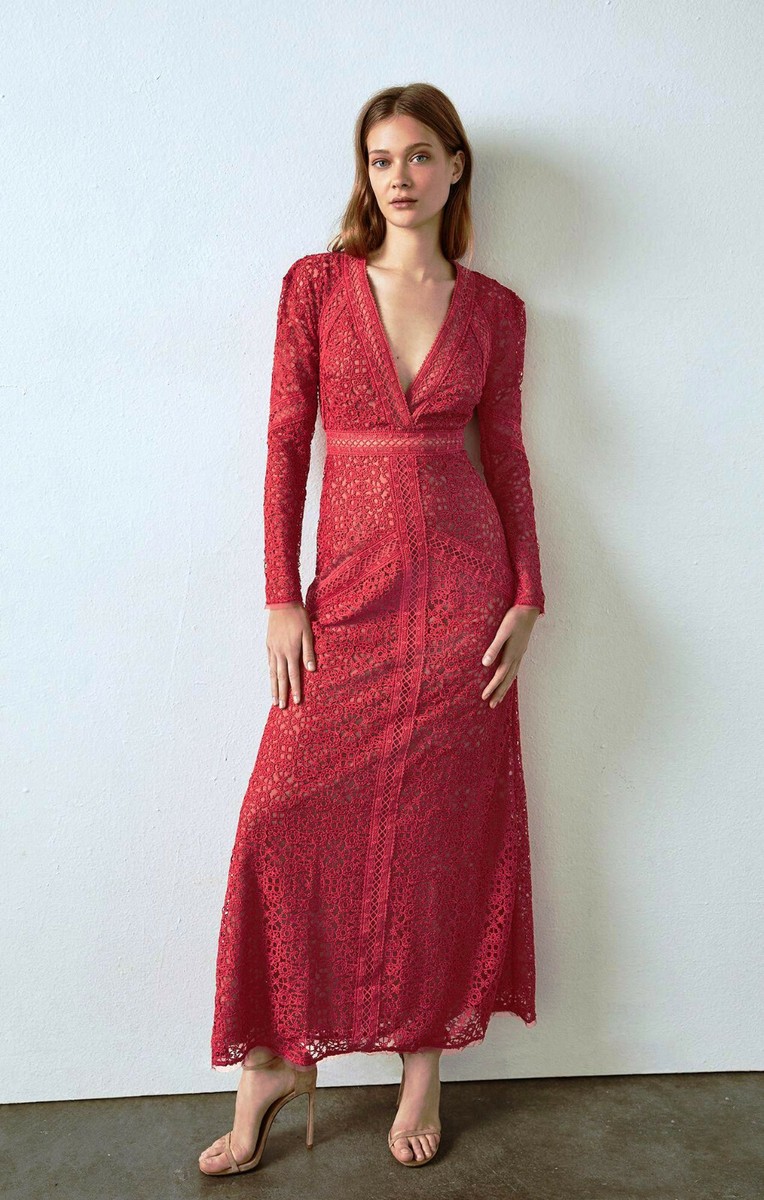 NWT BCBG MAX AZRIA $528 RED MOSAIC CROCHETED LACE DEEP NWT BCBG MAX AZRIA $528 RED MOSAIC CROCHETED LACE DEEP