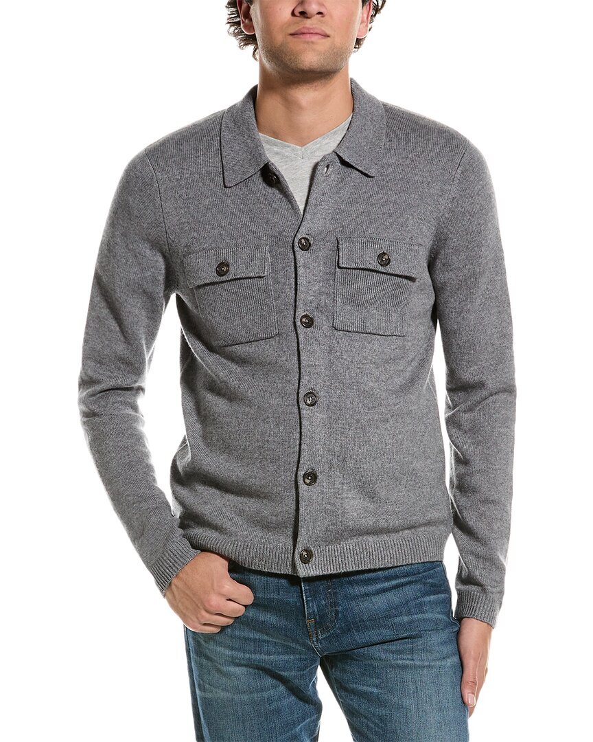 Мужская рубашка из смеси шерсти и кашемира Amicale Cashmere на пуговицах спереди серого цвета Xl 17690₽