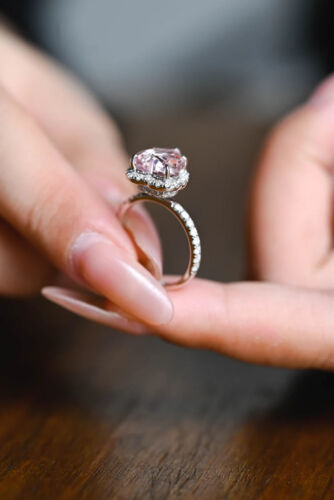 2.60Ct Heart IGI Lab Grown Fancy Vivid Pink Diamond Wedding Ring 14K White Gold - Picture 8 of 15