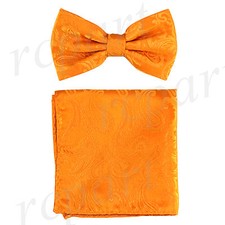 New men pre-tied bow tie  hankie paisley microfiber formal wedding prom orange
