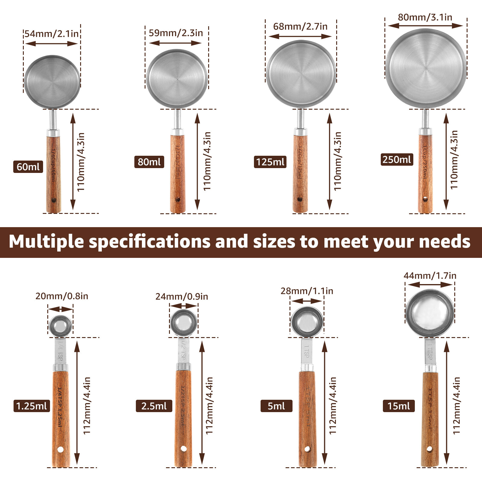 8Pcs Measuring Cup and Spoon Set Stainless Steel Cup Measurement Set ...