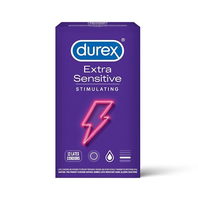 Durex Extra Sensitive Stimulating Latex Condoms, 12 Pack + Silver Pocket Case