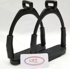 OFFSET BLACK HORSE FLEXIBLE SAFETY STIRRUPS (4.75’’) RIDING BENDY IRON STEEL