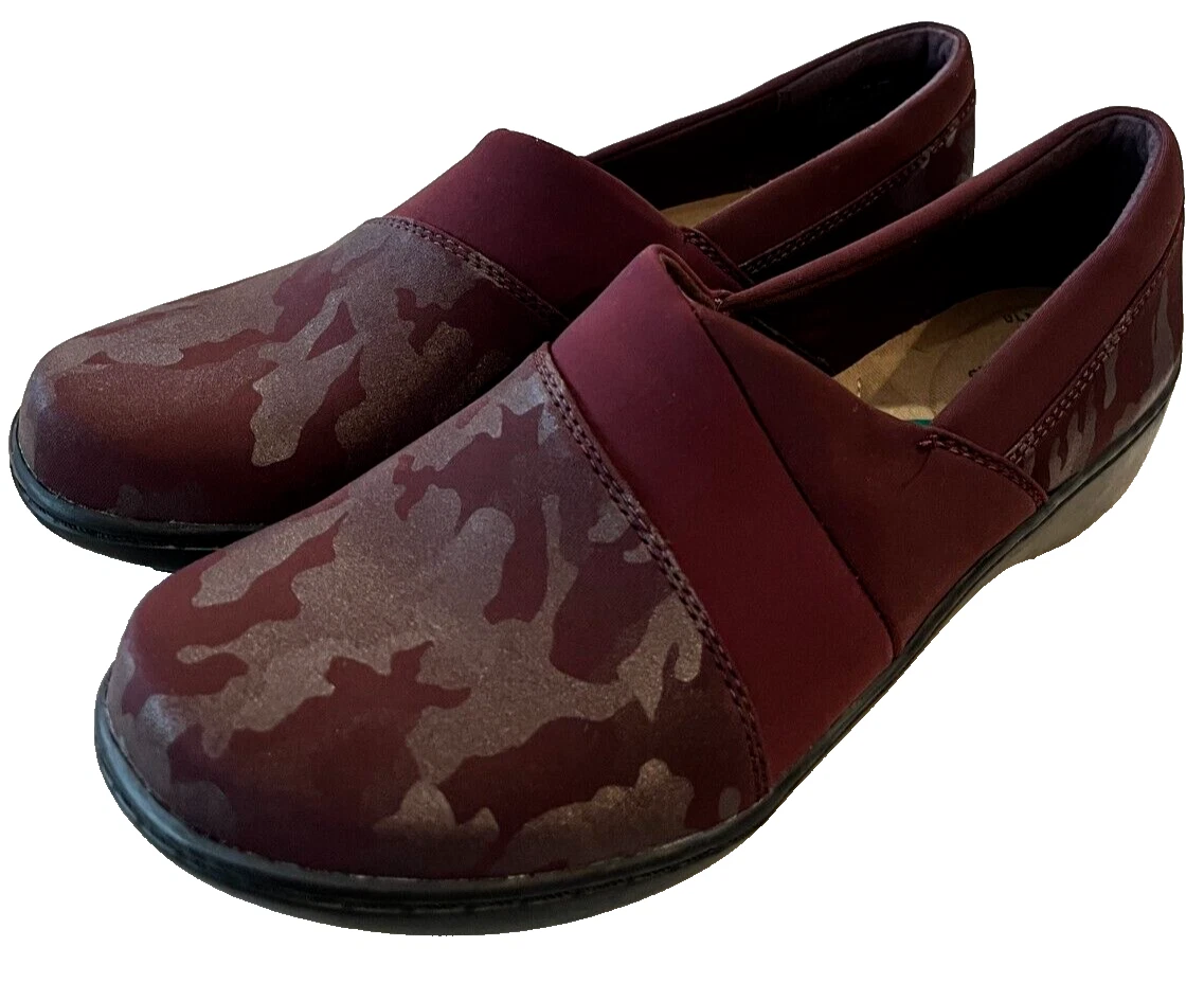 Clarks Cora Heather donna mocassini bordeaux Intrest scarpa con zeppa mimetica NUOVI taglia 7 5