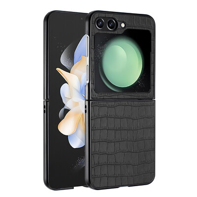 For Samsung Z Flip5 Case Hard PU Vegan Leather Croc Pattern Design Phone Cover