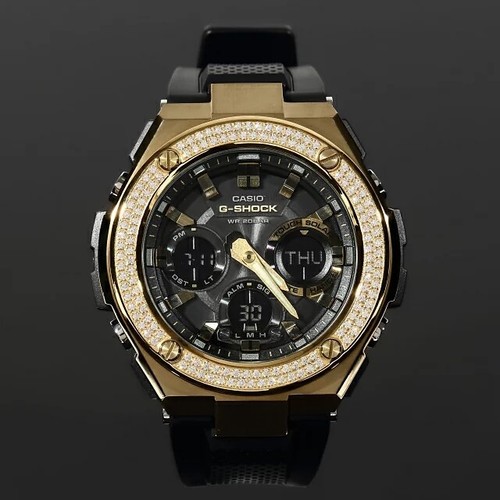 G-SHOCK GST s100G Gold G Steel Double CZ Custom Bezel 18K GOLD