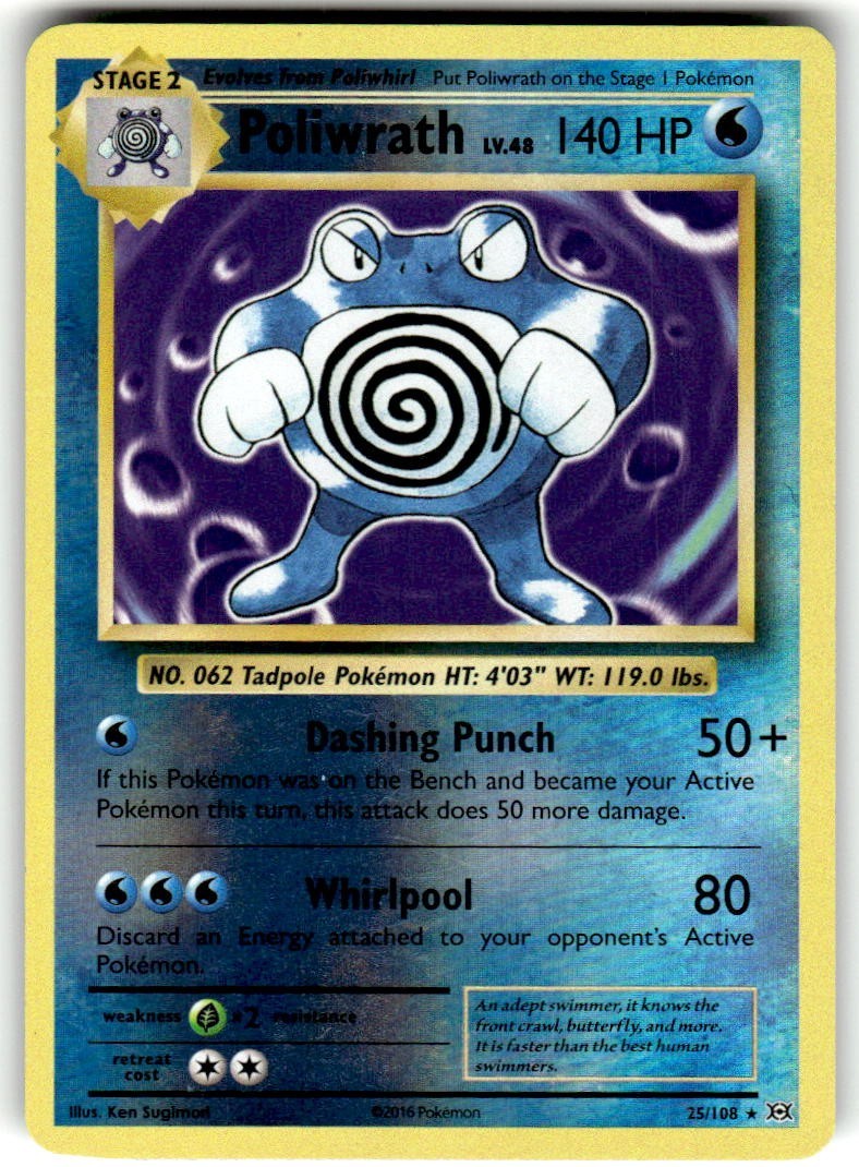 Pokemon Poliwrath 25/108 Reverse Holo Pokemon Card (NM)