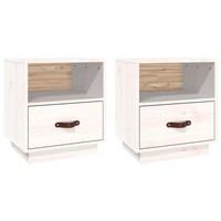 Nachttische2Er Set Weiß 40X34X45 Cm Massivholz Kiefer Bett Nachtschrank Nachkons