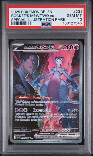 2025 POKEMON DRI SPECIAL ILLUSTRATION RARE #231 TEAM ROCKET'S MEWTWO EX PSA 10