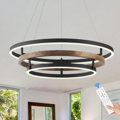 Dimmable Modern LED Chandelier 3 Ring Pendant Light with Remote Control