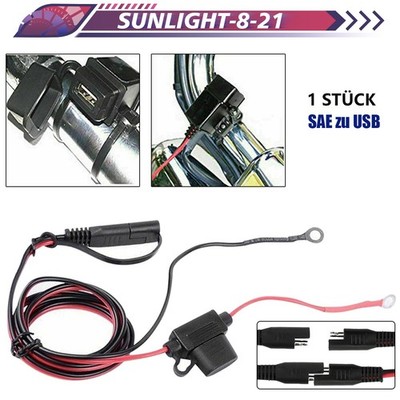 Motorrad Wasserdicht SAE USB Adapter Ladegerät Steckdose Innen-Sicherung 12V-24V