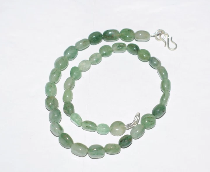 Naturale Avventurina Gemma Argento Sterling Collana 36 " Stringa Liscio Perline - Immagine 3 di 4