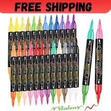 72 Colors Acrylic Paint Markers, Dual Tip Acrylic Paint Pens with Brush Tip & Fi