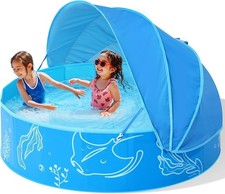 Foldable Kiddie Pool with Canopy: 47In Baby Pool and Beach Tent for Toddlers Inf
