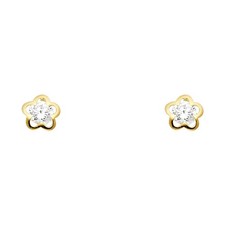 NEW 14K YELLOW GOLD FLOWER WITH ROUND STUD EARRINGS