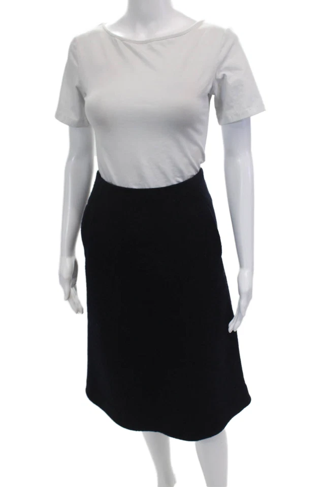 COS Womens Lined Wool Two Pocket Zip Up Mid-Calf A-Line Skirt Navy Size 2 - Image 2 of 4