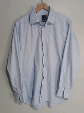 David Donahue Dress Shirt Mens 17 34/35 Blue Trim Fit Button Up Long Sleeve L13
