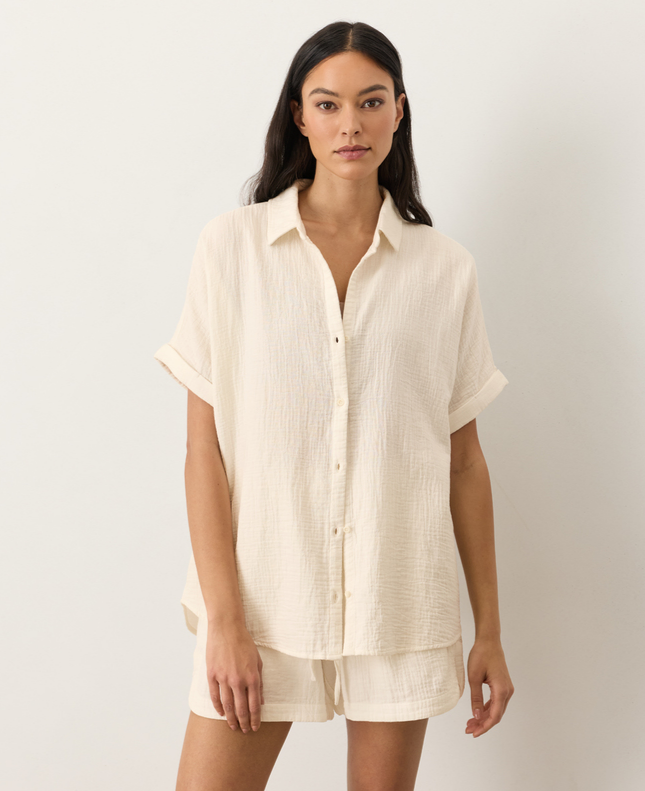 PACT Organic Coastal Double Gauze Oversized Shirt, Cream (NEW)