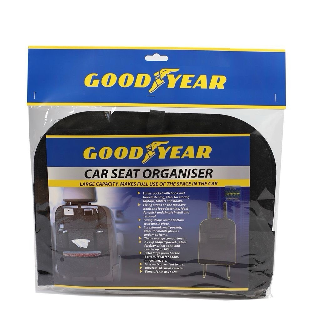 Goodyear Car Seat Back Storage Organiser Pocket Bag Tablet Holder Universal Hook