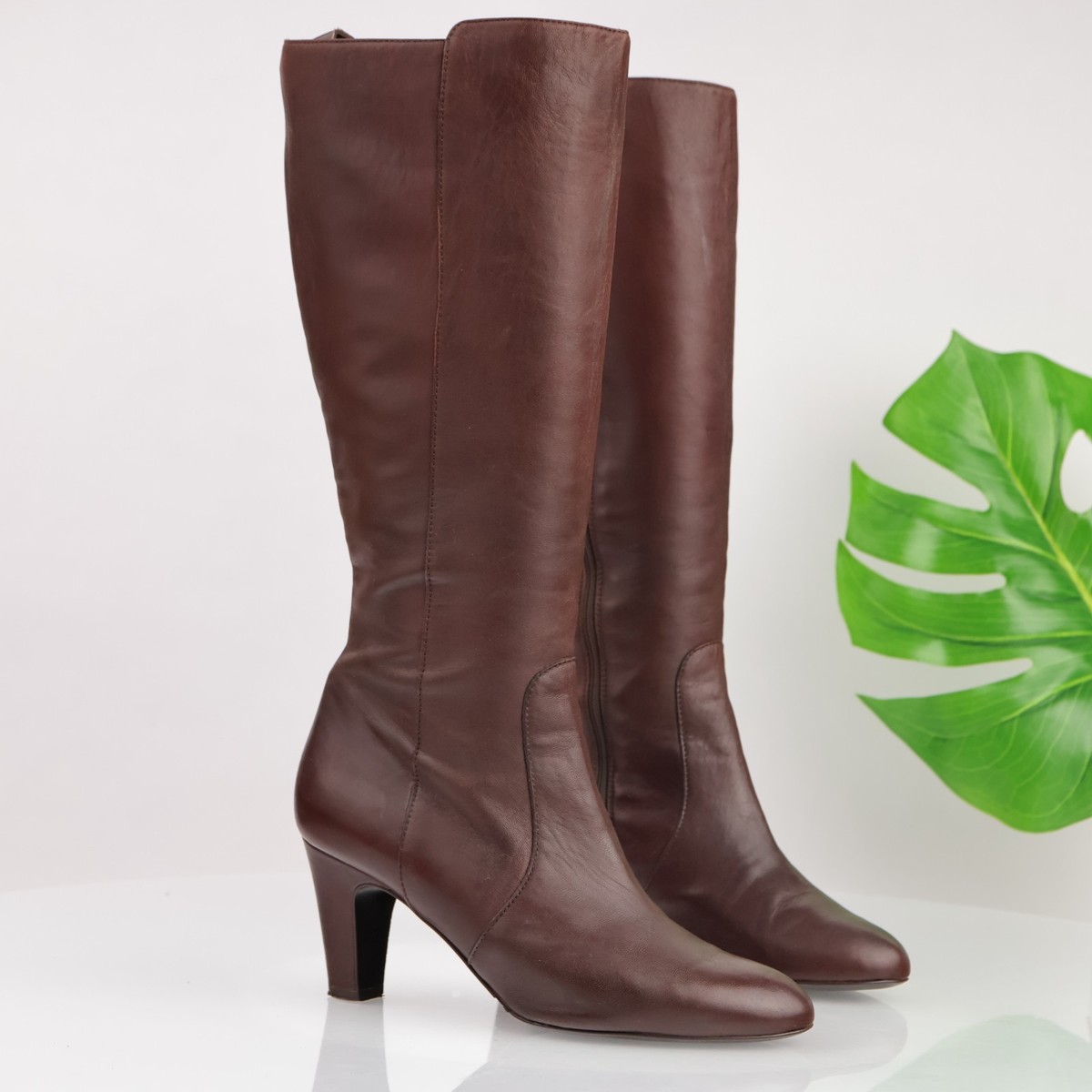 J Crew Womens Boots Size 8 Tall Brown Leather Mid Block Heel  display picture 2