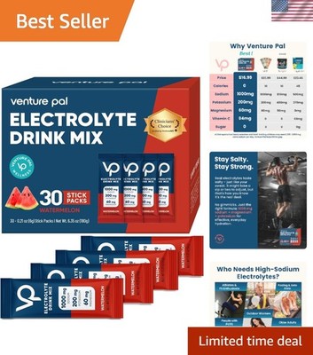 High Sodium Sugar-Free Electrolyte Powder Packets - 30 Travel-Friendly Sticks