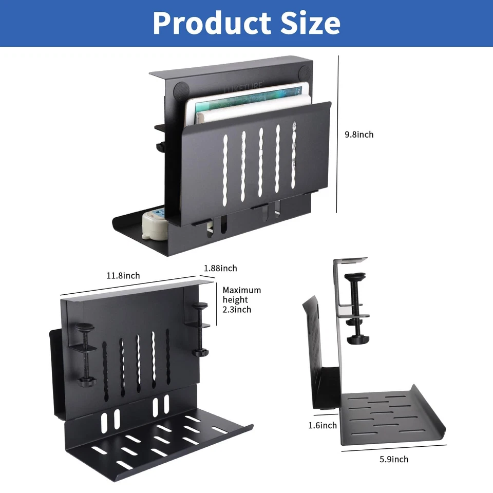 Storage Laptop Holder with Cable Tray | Space Saving Organize Black - Image 3 of 4