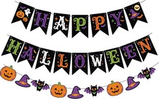 Halloween Banner Spooky Horror Bunting Garland Party Decorations for Indoor Fire