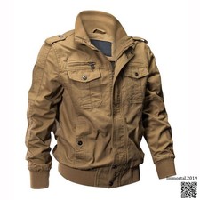 Mens Work Casual Retro Jacket Field Combat Pockets Cotton Outwear Coats Oversize