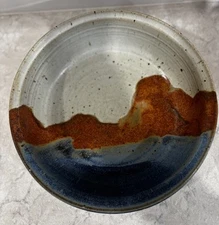 Studio Art Pottery 11” Bowl With Mountains And Lake Scene Rustic Cabin Decor